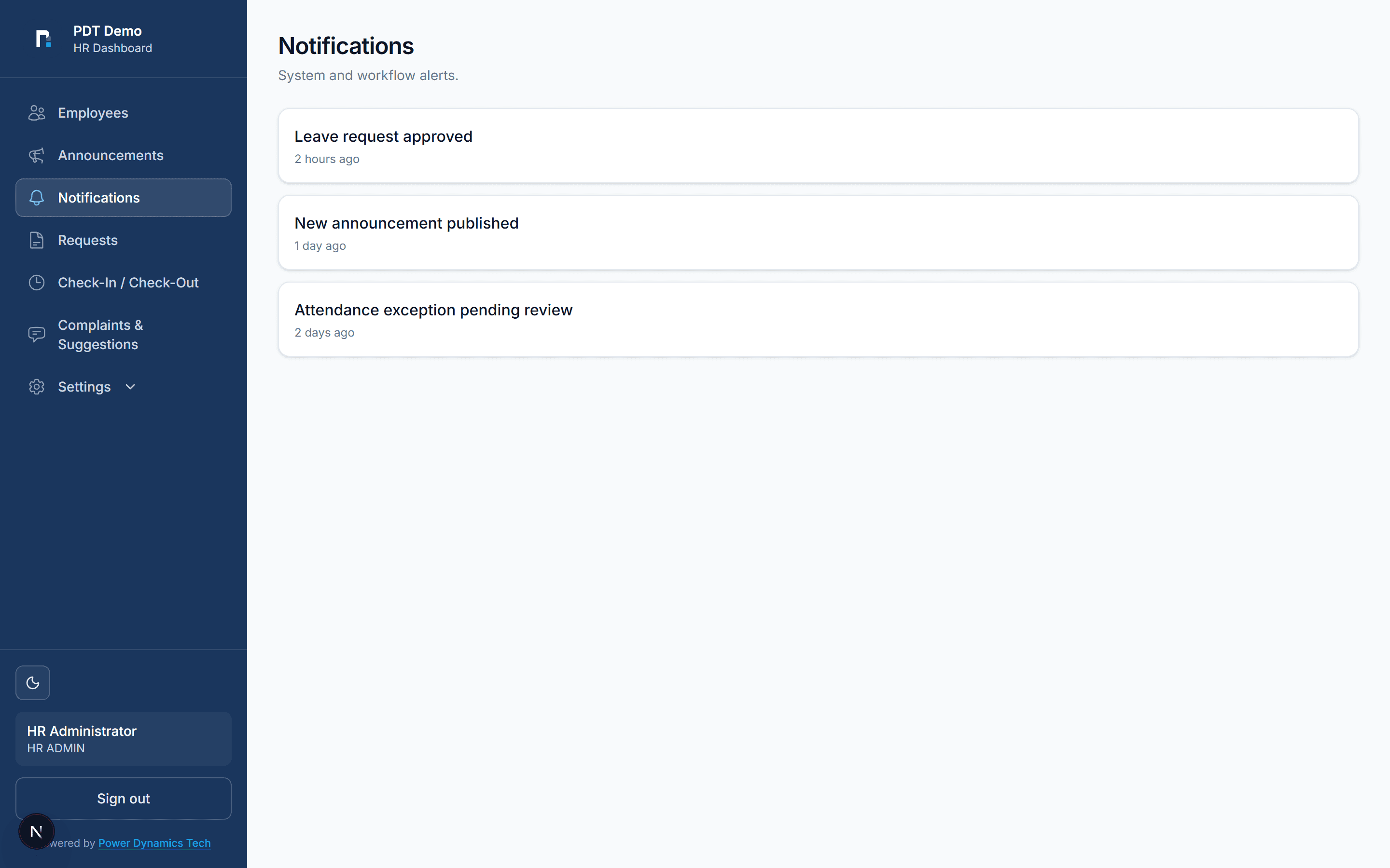 Notifications — PDT Power HR screenshot